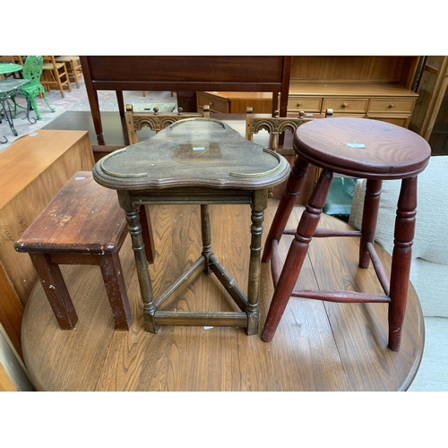 191 - Three pieces of occasional furniture, one Victorian style stained elm and beech circular top farmhou... 