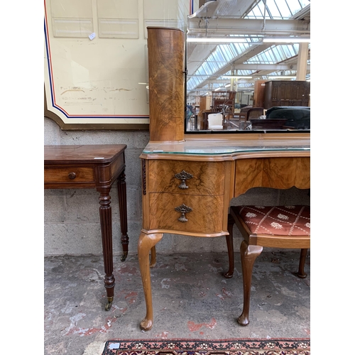 2 - A Queen Anne style walnut dressing table and stool - approx. 154cm high x 128cm wide x 52cm deep