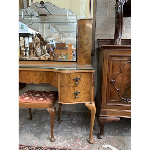 2 - A Queen Anne style walnut dressing table and stool - approx. 154cm high x 128cm wide x 52cm deep