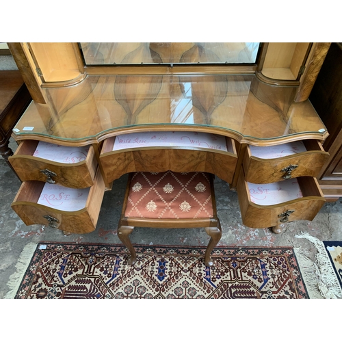 2 - A Queen Anne style walnut dressing table and stool - approx. 154cm high x 128cm wide x 52cm deep