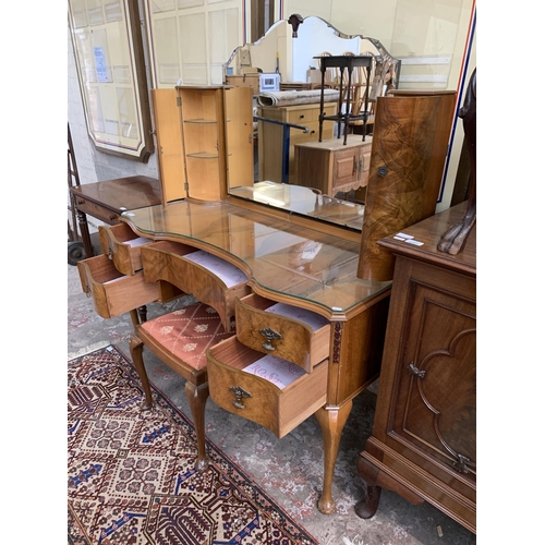 2 - A Queen Anne style walnut dressing table and stool - approx. 154cm high x 128cm wide x 52cm deep