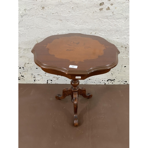 205 - An Italian style inlaid mahogany effect serpentine tripod pedestal side table - approx. 59cm high x ... 