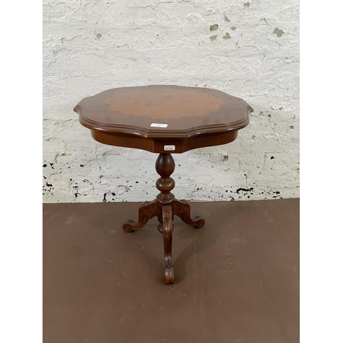 205 - An Italian style inlaid mahogany effect serpentine tripod pedestal side table - approx. 59cm high x ... 