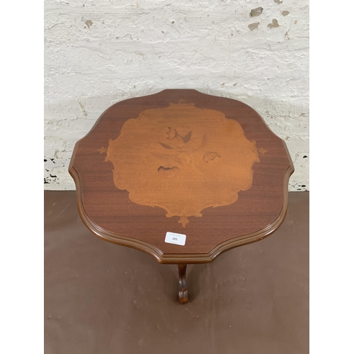 205 - An Italian style inlaid mahogany effect serpentine tripod pedestal side table - approx. 59cm high x ... 