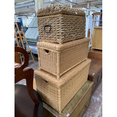 215 - Three wicker blanket boxes - largest approx. 45cm high x 87cm wide x 44cm deep