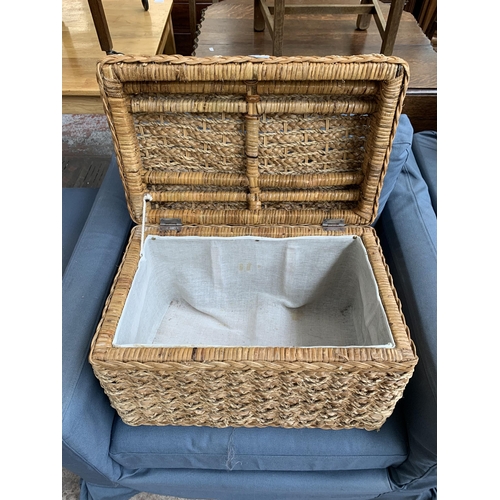 215 - Three wicker blanket boxes - largest approx. 45cm high x 87cm wide x 44cm deep