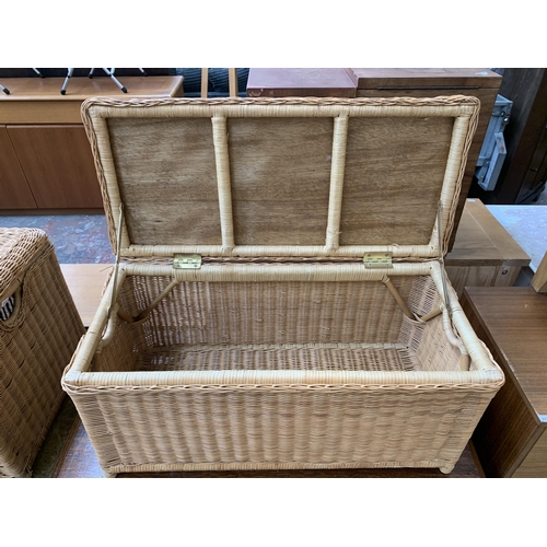 215 - Three wicker blanket boxes - largest approx. 45cm high x 87cm wide x 44cm deep