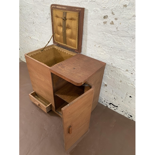 227 - An Art Deco walnut sewing cabinet - approx. 51cm high x 59cm wide x 34cm deep