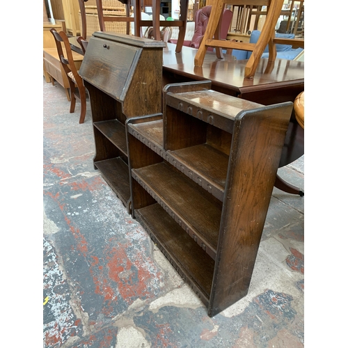 230 - Two pieces of mid 20th century oak furniture, one student's bureau and one three tier bookcase