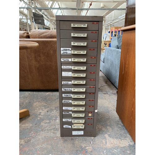 240 - A mid 20th century grey metal fifteen drawer office cabinet - approx. 90cm high x 29cm wide x 42cm d... 