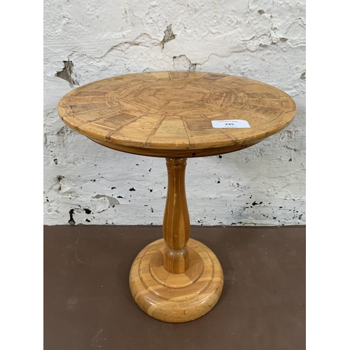 245 - A vintage Sovereign New Zealand Woods handmade inlaid circular side table - approx. 40cm high x 31cm... 