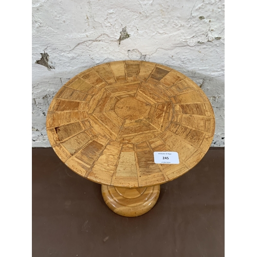 245 - A vintage Sovereign New Zealand Woods handmade inlaid circular side table - approx. 40cm high x 31cm... 