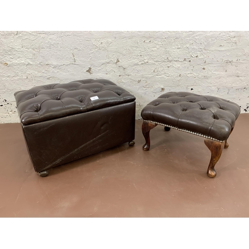 247 - Two brown leather Chesterfield footstools - largest approx. 37cm high x 57cm wide x 40cm deep