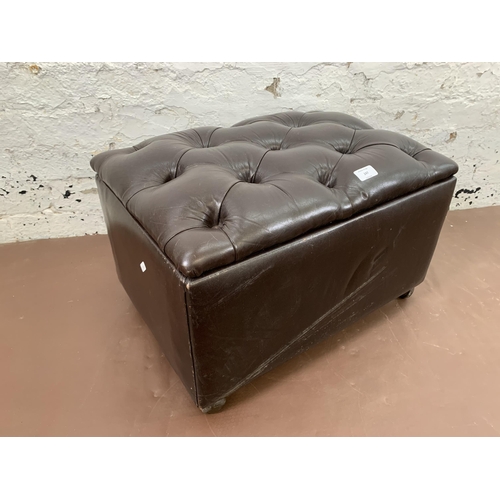 247 - Two brown leather Chesterfield footstools - largest approx. 37cm high x 57cm wide x 40cm deep