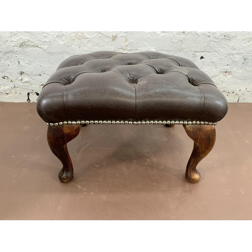 247 - Two brown leather Chesterfield footstools - largest approx. 37cm high x 57cm wide x 40cm deep