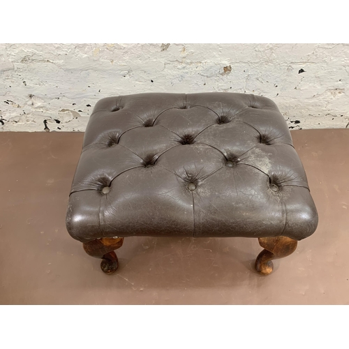 247 - Two brown leather Chesterfield footstools - largest approx. 37cm high x 57cm wide x 40cm deep