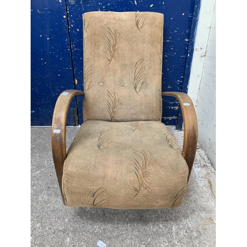 46 - An Art Deco beech bentwood and fabric upholstered armchair