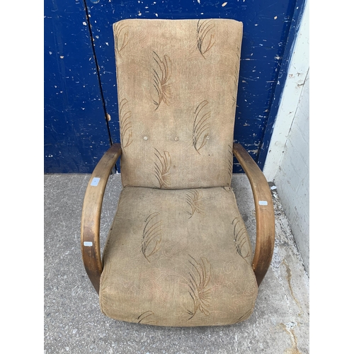 46 - An Art Deco beech bentwood and fabric upholstered armchair