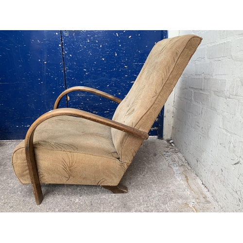 46 - An Art Deco beech bentwood and fabric upholstered armchair