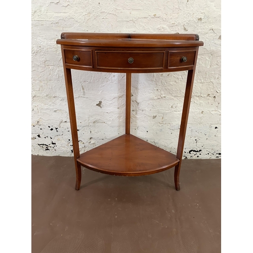 55 - A Bradley yew wood two tier corner occasional table - approx. 80cm high x 59cm wide x 41cm deep