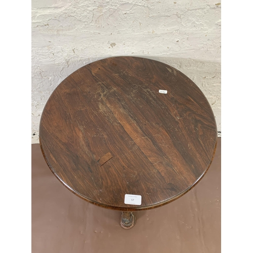 57 - A William IV rosewood circular tripod pedestal side table - approx. 71cm high x 50cm diameter