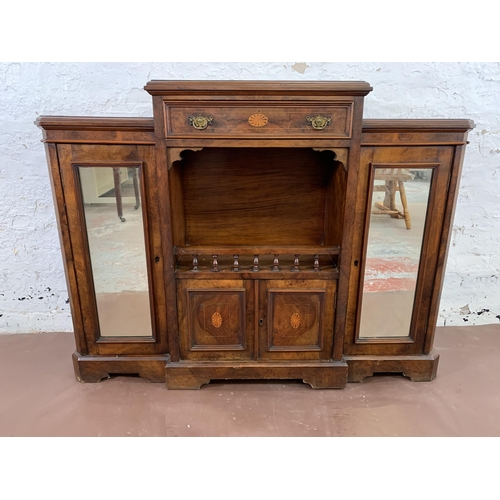 69 - A late 19th/early 20th century inlaid walnut sideboard with two mirrored cupboard doors - approx. 92... 