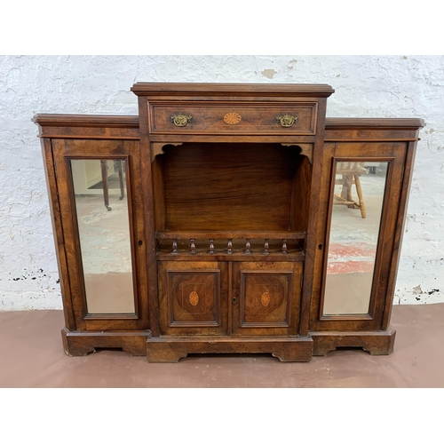 69 - A late 19th/early 20th century inlaid walnut sideboard with two mirrored cupboard doors - approx. 92... 