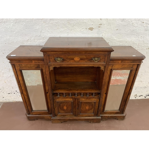 69 - A late 19th/early 20th century inlaid walnut sideboard with two mirrored cupboard doors - approx. 92... 