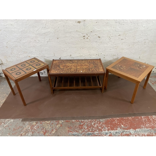 86 - Three mid 20th century teak and ceramic tile top occasional tables - largest approx. 40cm high x 47c... 