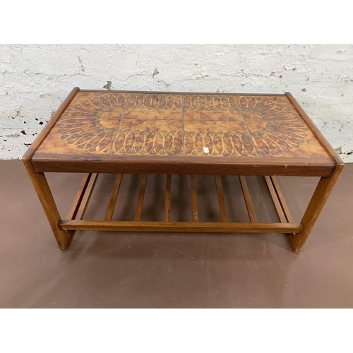 86 - Three mid 20th century teak and ceramic tile top occasional tables - largest approx. 40cm high x 47c... 