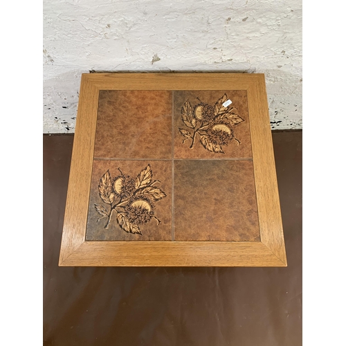 86 - Three mid 20th century teak and ceramic tile top occasional tables - largest approx. 40cm high x 47c... 