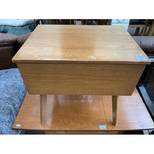 90 - A mid 20th century teak sewing table - approx. 49cm high x 50cm wide x 38cm deep