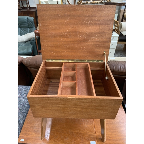 90 - A mid 20th century teak sewing table - approx. 49cm high x 50cm wide x 38cm deep