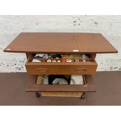 91 - A 1960s Danish teak sewing table with wicker basket - approx. 68cm high x 60cm wide x 42cm deep