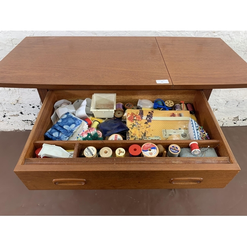 91 - A 1960s Danish teak sewing table with wicker basket - approx. 68cm high x 60cm wide x 42cm deep