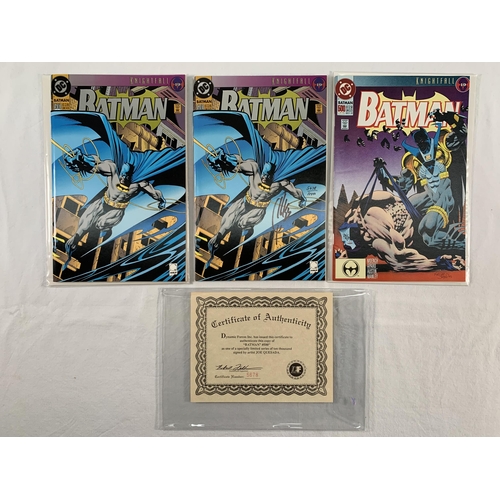 2170 - Three copies of Batman #500 (Vol.1 Oct.1993) Includes a signed issue by Joe Quesada (Artist) Ltd Edi... 