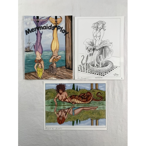 2199 - Two signed prints by Ric Quiroz. Each measure 28cm x 22cm, one is in colour and one is entitled 'Sev... 