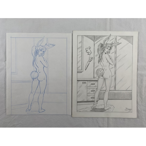 2204 - Ric Quiroz Artwork. Includes two pieces, a non-photo blue pencil drawing on paper 30.5cm x 21.5cm an... 