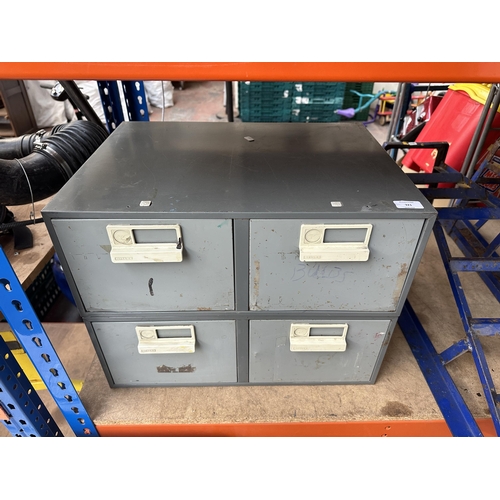 921 - A vintage Bisley grey metal four drawer index filing cabinet - approx. 41cm high x 54cm wide x 40cm ... 