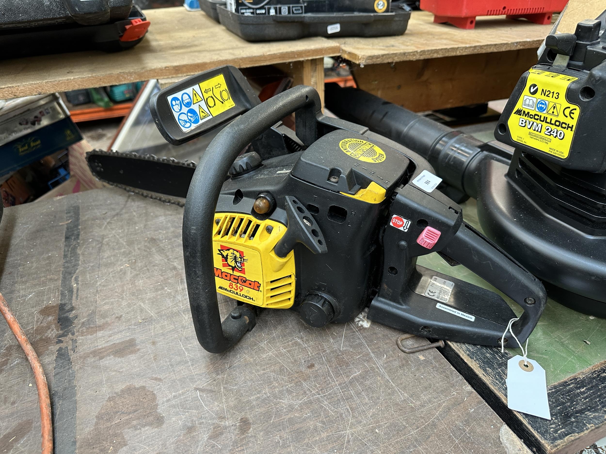 A McCulloch Maccat 839 petrol chainsaw with 13