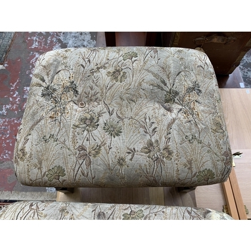 120 - A pair of mid/late 20th century beech and floral fabric upholstered stools