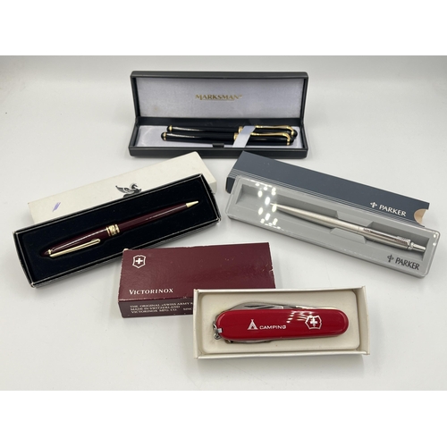 2060 - Four boxed items to include Parker retractable ballpoint pen, Victorinox Swiss Army knife etc.