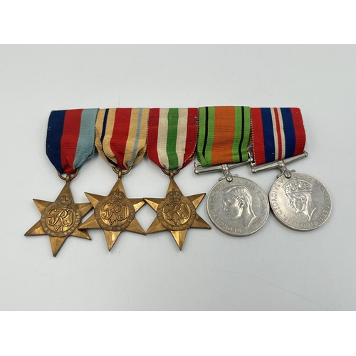 2140 - A boxed WWII five medal group believed to be presented to Pte. F. McNamara