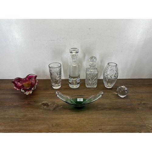 361 - Seven pieces of glassware to include Dornberger London decanter, mid 20th century Josef Hospodka bow... 