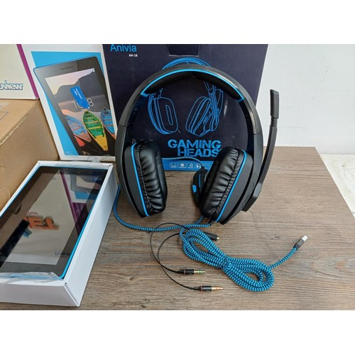 780 - A collection of mostly boxed tech items to include Anivia gaming headset, Lenovo Tab3 7 tablet, BT S... 