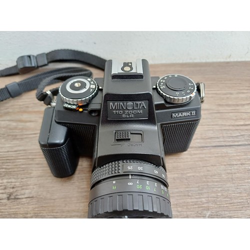 628 - A Minolta 110 Zoom Mark II 'pocket' SLR camera for 110 film fitted with Rokkor 1:3.5 25-67mm macro z... 