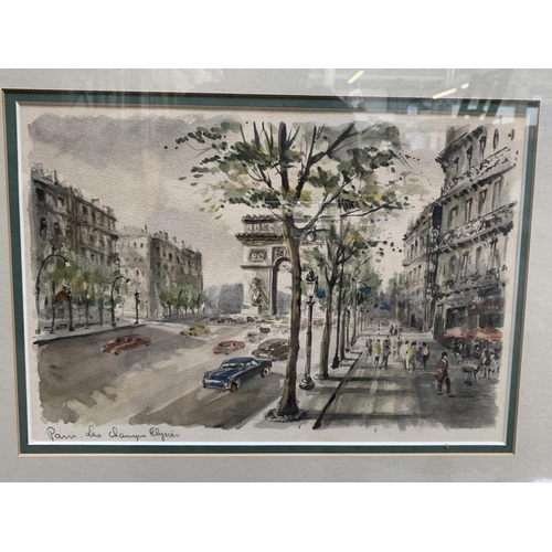 262 - A gilt framed Paris des Champs Elysees watercolour - approx. 39cm high x 49cm wide