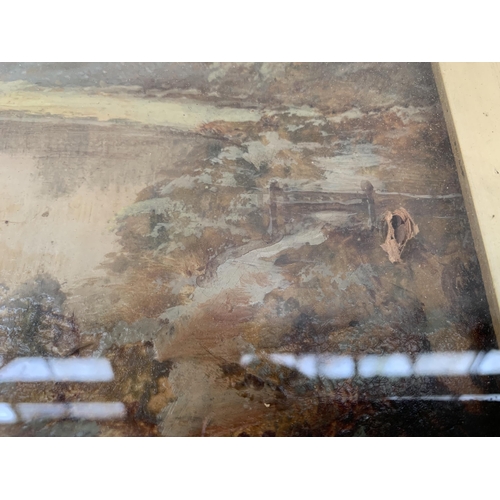 277 - A late 19th/early 20th century gilt framed oil painting of a lake scene - approx. 48cm high x 65cm w... 