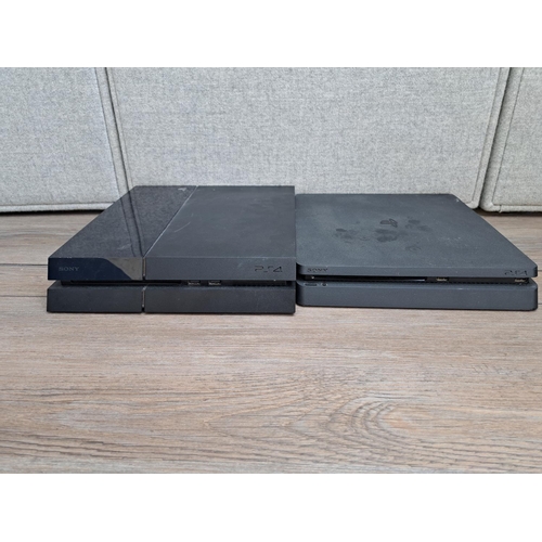 782 - Two Sony PlayStation 4 consoles, one CUH-1116A and one CUH-2016A one third-party and three official ... 