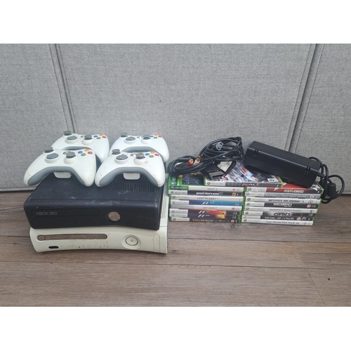 798 - Two Microsoft Xbox consoles, one S and one 60gb with controllers and games